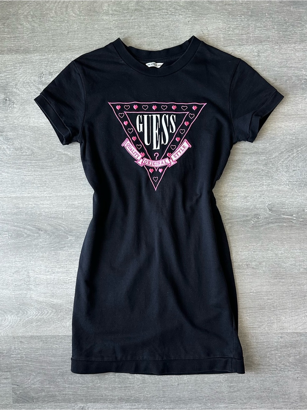 Y2K GUESS Black Tee Dress with Pink embroidered Logo